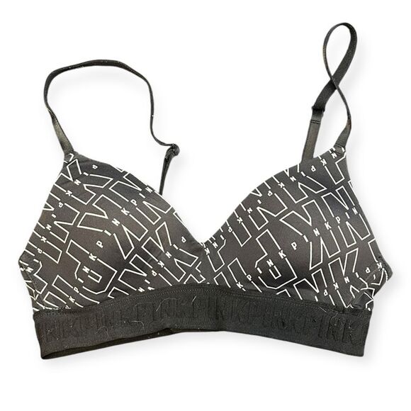 PINK VICTORIA’S SECRET Women’s Black White Logo Print Wear Everywhere Wireless L - Picture 1 of 5